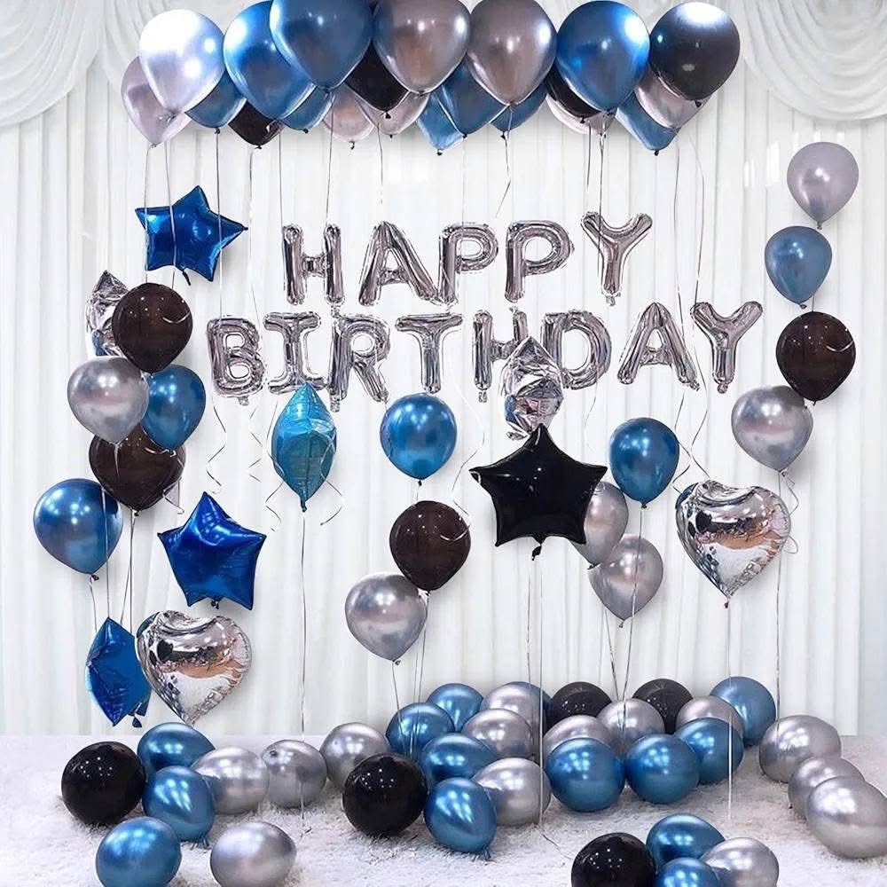 Elegant Silver-Blue Birthday Combo HBD0046