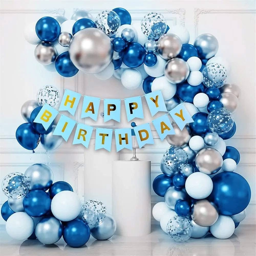 Blue, White & Silver Shine Birthday Decoration HBD0047