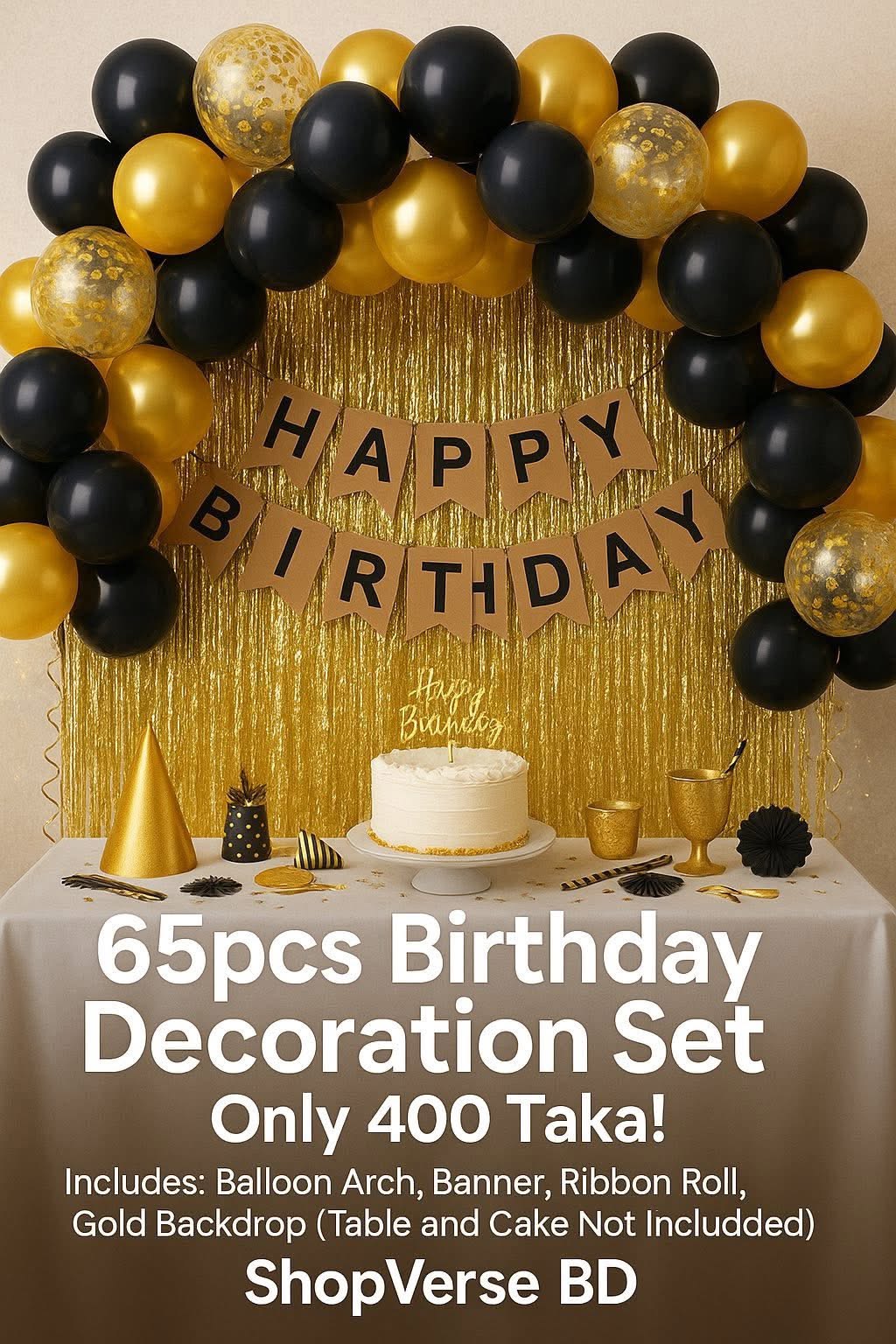 Happy Birthday Black Golden Combo Set HBD0064