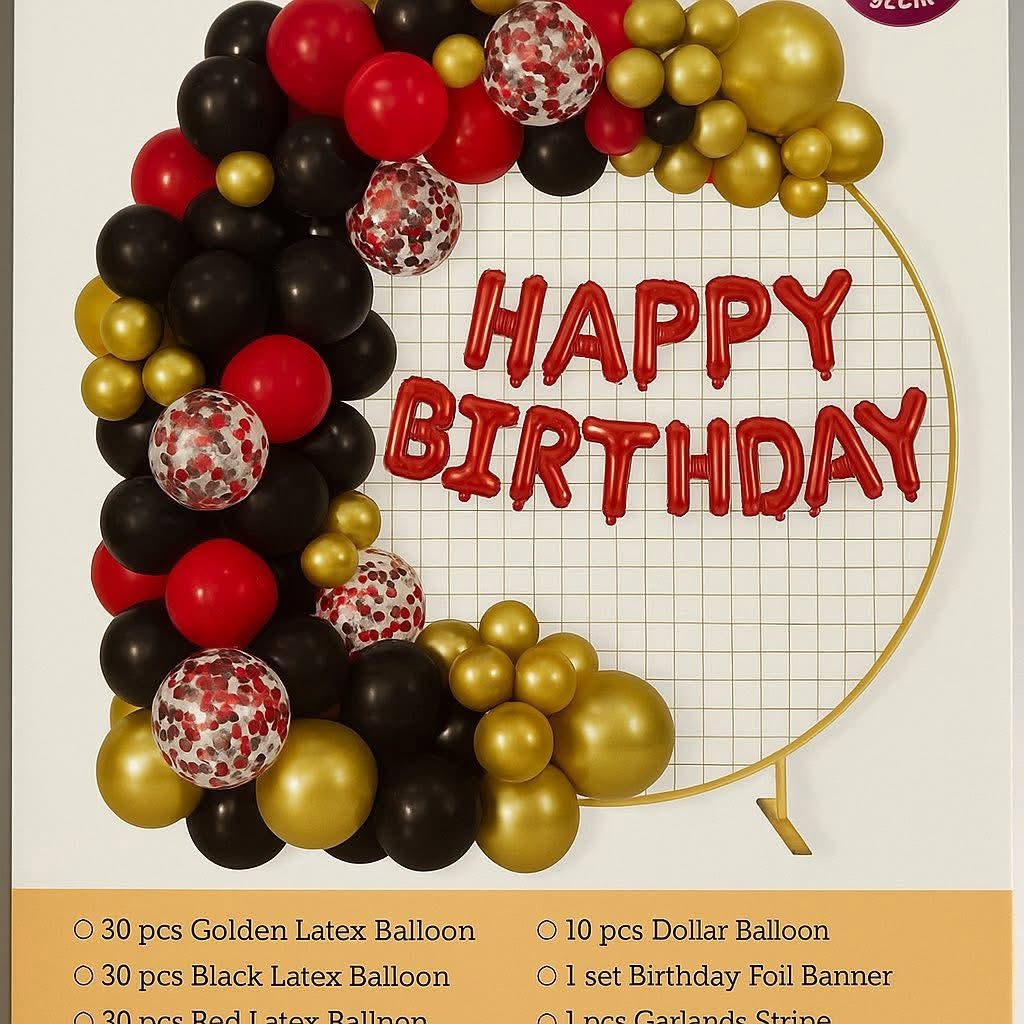 Golden-Black-Red Birthday Decoration Set HBD0065