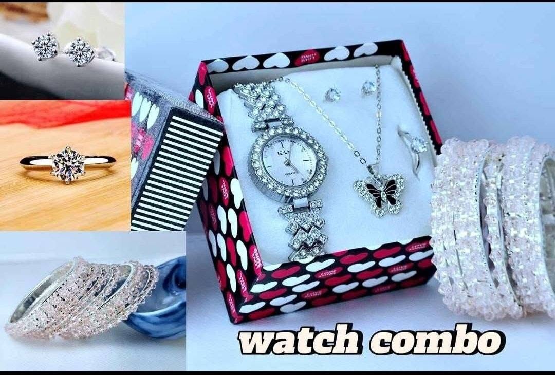 Charming Silver Butterfly Theme Watch & Jewelry Combo Gift Set with Box