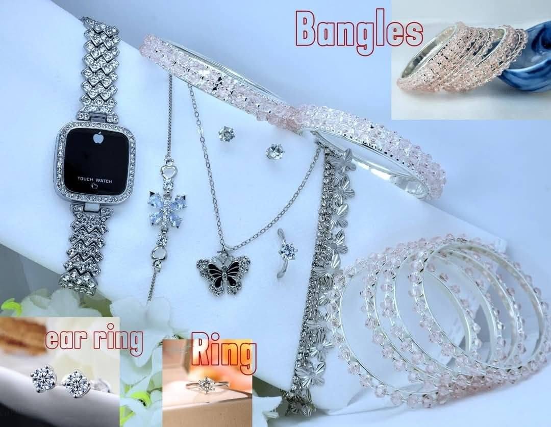 Charming Silver & Black Butterfly Motif Watch & Jewelry Combo Set