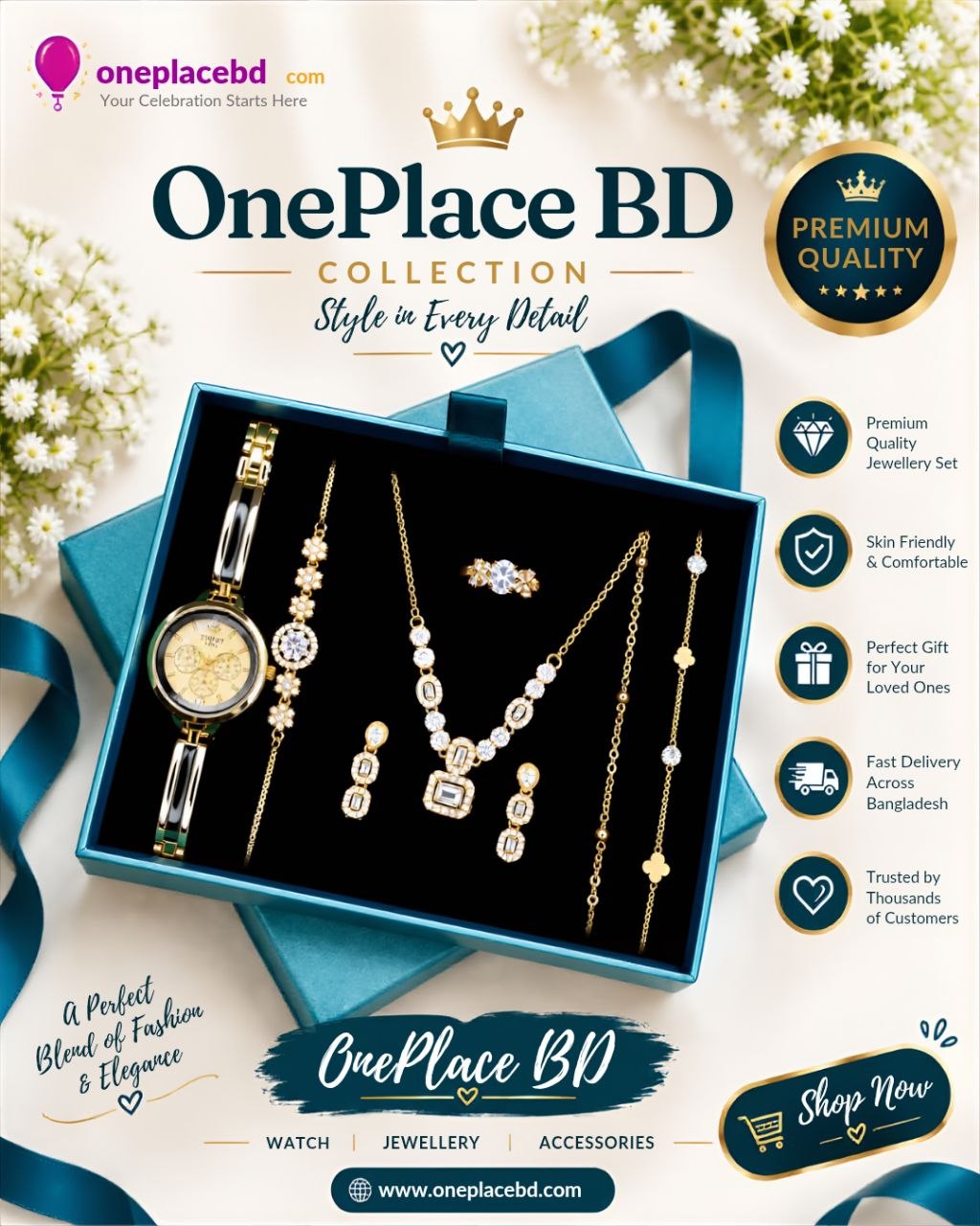 Luxury Gold & Silver Jewellery with Watch Gift Set